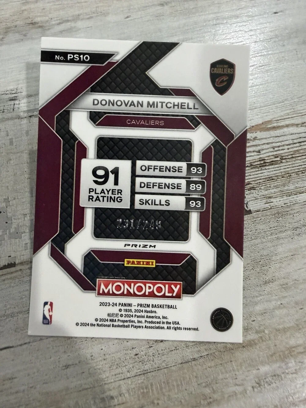 2023-24 Panini Prizm Monopoly Donovan Mitchell Red Prizm /249 #PS10 Cavaliers